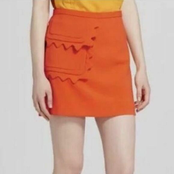 NWT Victoria Beckham Orange Scallop Trim Twill Skirt Size Medium - Picture 2 of 9